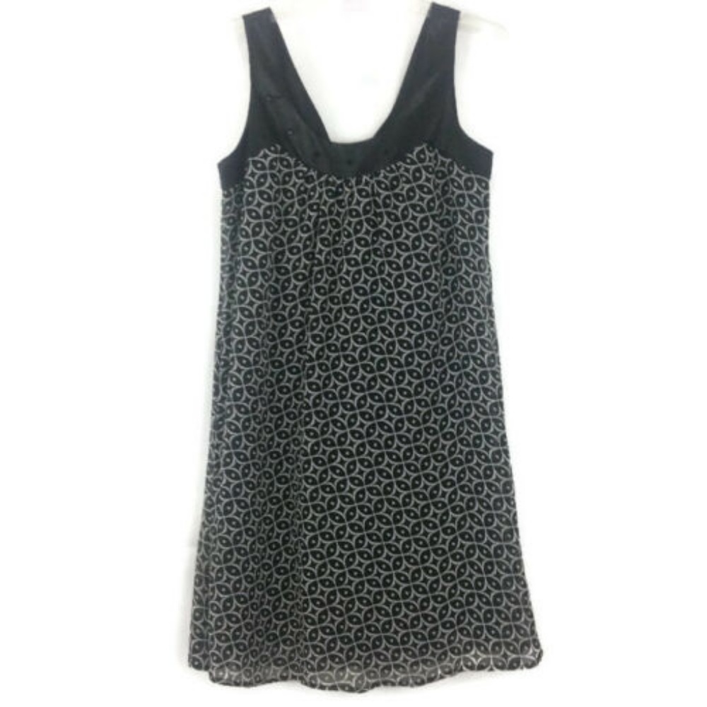 Sleeveless Tent Swing Dress Black White Print Sz 8